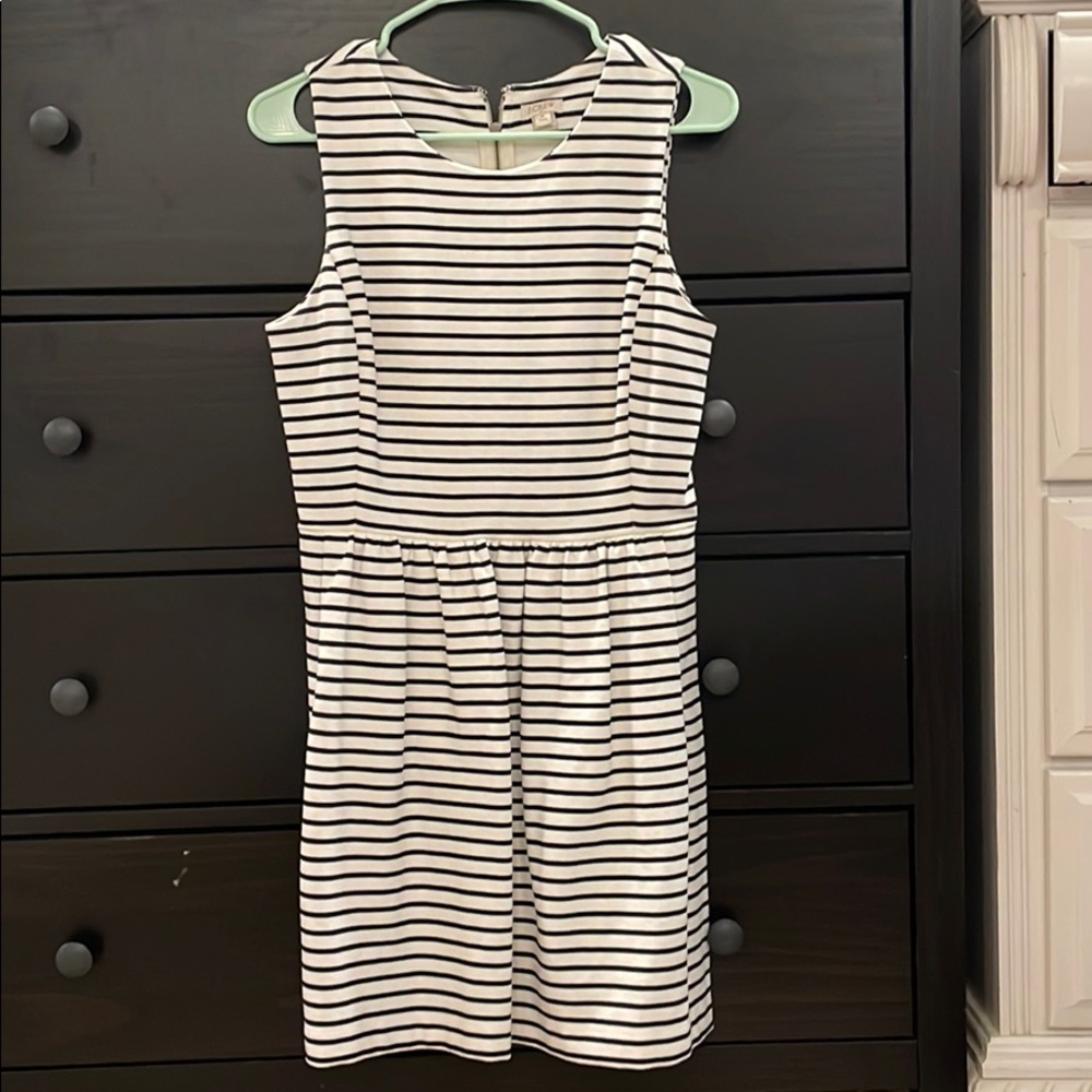 White and black striped j crew dress